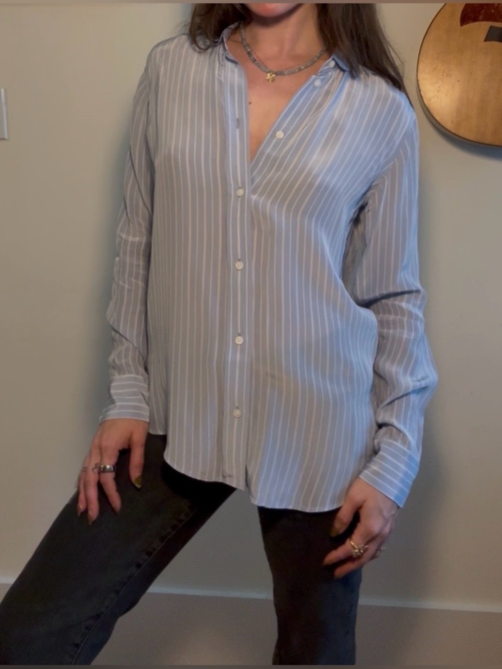 NWT J. Crew Jules Classic Fit Silk Striped Button Down Shirt Blue 00